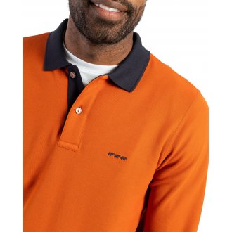 Polo Mise au Green en coton avec manches longues et col boutonné orange
