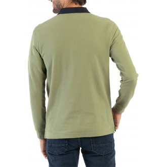 Polo Mise au Green en coton avec manches longues et col boutonné kaki