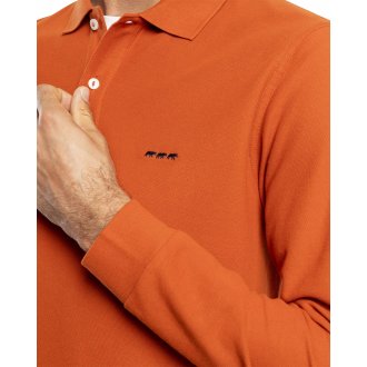 Polo Mise au Green en coton avec manches longues et col boutonné orange