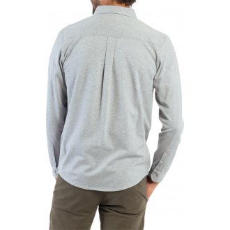 Chemise grise chinée Mise au Green en coton avec manches longues et col américain