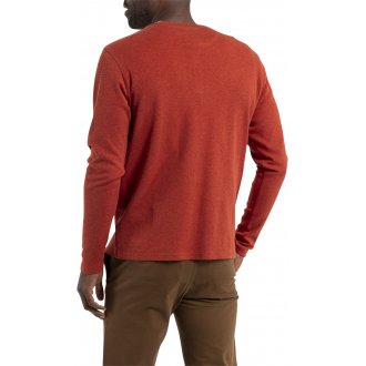T-shirt manches longues Mise au Green en coton avec un col tunisien orange chiné