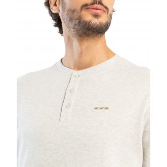 T-shirt col tunisien Mise au Green en coton avec manches longues beige