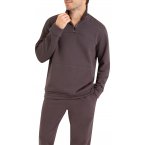 Pyjama long Eminence en coton mélangé avec manches longues et col montant gris anthracite