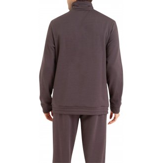 Pyjama long Eminence en coton mélangé avec manches longues et col montant gris anthracite