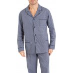 Pyjama long Eminence en coton avec manches longues et col cranté bleu marine