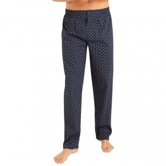 Pyjama long Eminence en coton avec manches longues et col cranté bleu marine