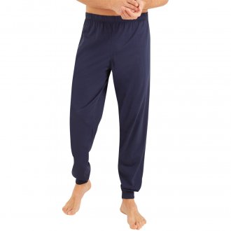 Pyjama long Eminence en coton avec manches longues et col rond bleu marine