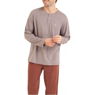 Pyjama long Eminence en coton biologique avec manches longues et col tunisien marron