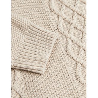 Pull Premium coton et laine avec manches longues et col rond écru