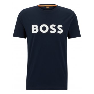 T-shirt Boss coton avec manches courtes et col rond marine