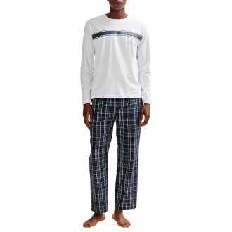 Pyjama Long Boss coton avec manches longues et col rond blanc vichy