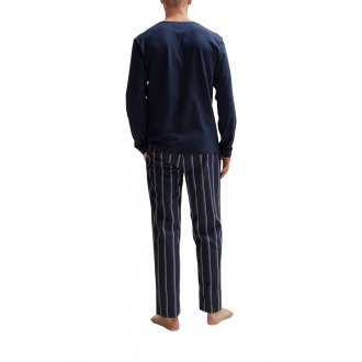 Pyjama Long Boss coton avec manches longues et col rond marine rayé