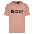Tee-shirt avec des manches courtes et un col rond Boss en coton rose