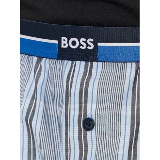 Pyjama Court avec un col rond Boss en coton avec des manches courtes bleu carreaux