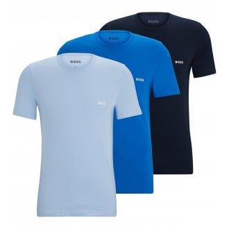 Lot de 3 tee-shirts à col rond Boss en coton avec des manches courtes bleu