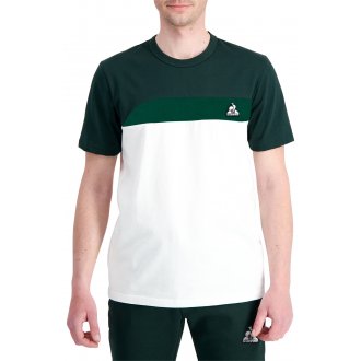 T-shirt Coq Sportif coton avec manches courtes et col rond vert tricolore