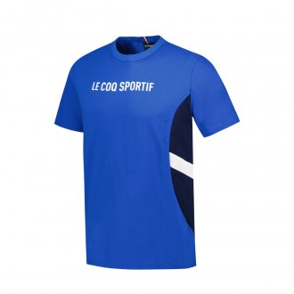 T-shirt Coq Sportif coton avec manches courtes et col rond bleu tricolore