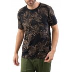 Tee-shirt droit à col rond Deeluxe en coton noir imprimé feuilles