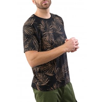 Tee-shirt droit à col rond Deeluxe en coton noir imprimé feuilles
