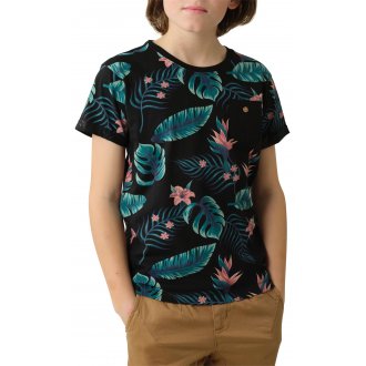 Tee-shirt droit à col rond Junior Garçon Deeluxe en coton noir fleuri