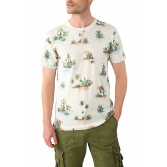 Tee-shirt droit à col rond Deeluxe en coton écru imprimé désert