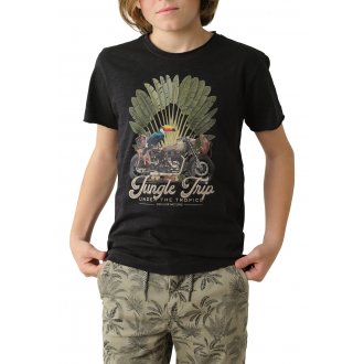 Tee-shirt droit à col rond Junior Garçon Deeluxe en coton anthracite imprimé jungle
