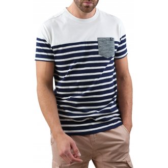 T-shirt Deeluxe en coton avec manches courtes et col rond blanc rayé