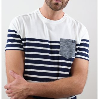T-shirt Deeluxe en coton avec manches courtes et col rond blanc rayé