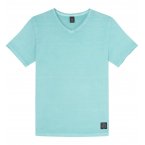 T-shirt Le Temps des Cerises coton avec manches courtes et col v turquoise