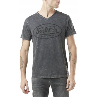 T-shirt Von Dutch coton avec manches courtes et col v anthracite délavé