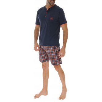 Pyjama court avec des manches courtes et un col rond à boutons Christian Cane coton en coton bleu marine