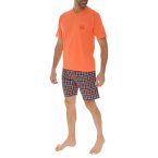 Ensemble de pyjama court avec des carreaux Christian Cane en coton orange