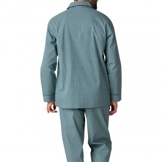Pyjama long Eminence coton avec manches longues et col cranté vert à pois