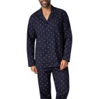 Pyjama long Eminence coton avec manches longues et col cranté marine à pois