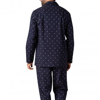 Pyjama long Eminence coton avec manches longues et col cranté marine à pois