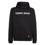 Sweat Tommy Jeans coton avec manches longues et col à capuche noir