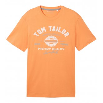 T-shirt Tom Tailor coton avec manches courtes et col rond orange