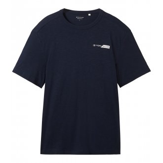 T-shirt Tom Tailor coton avec manches courtes et col rond marine