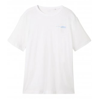 T-shirt Tom Tailor coton avec manches courtes et col rond blanc