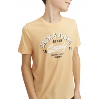 T-shirt Junior Garçon Jack & Jones coton biologique avec manches courtes et col rond pêche
