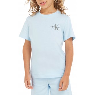 T-shirt à col rond Junior Garçon Calvin Klein en coton biologique mélangé bleu ciel