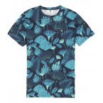 T-shirt Garcia en coton avec manches courtes et col rond bleu marine fleuri