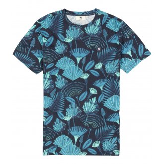 T-shirt Garcia en coton avec manches courtes et col rond bleu marine fleuri