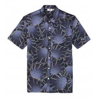 Chemise Garcia en coton avec manches courtes et col français bleu marine imprimé feuille tropical