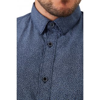 Chemise Garcia en coton avec manches longues et col français bleu marine imprimé petite feuille