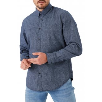 Chemise Garcia en coton avec manches longues et col français bleu marine imprimé petite feuille