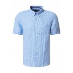 Chemise Cardin Sportswear lin avec manches courtes et col américain bleue vichy