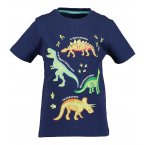 T-shirt Blue Seven en coton bleu marine avec un imprimé dinosaure multicolores
