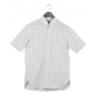 Chemise Eden Park coton avec manches courtes et col boutonné blanche liberty
