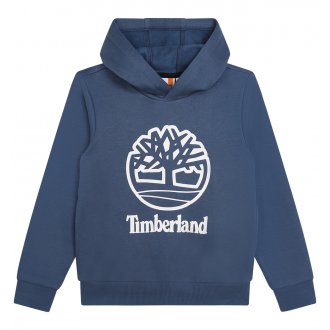 Sweat Junior Garçon Timberland coton avec manches longues et col à capuche indigo